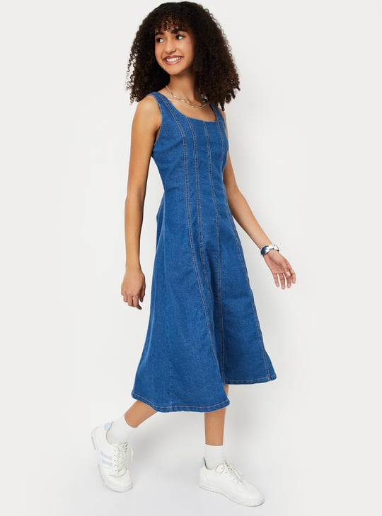 Women Panelled Midi Denim Dress