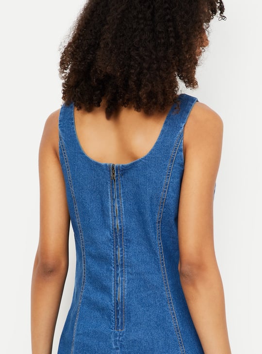 Women Panelled Midi Denim Dress