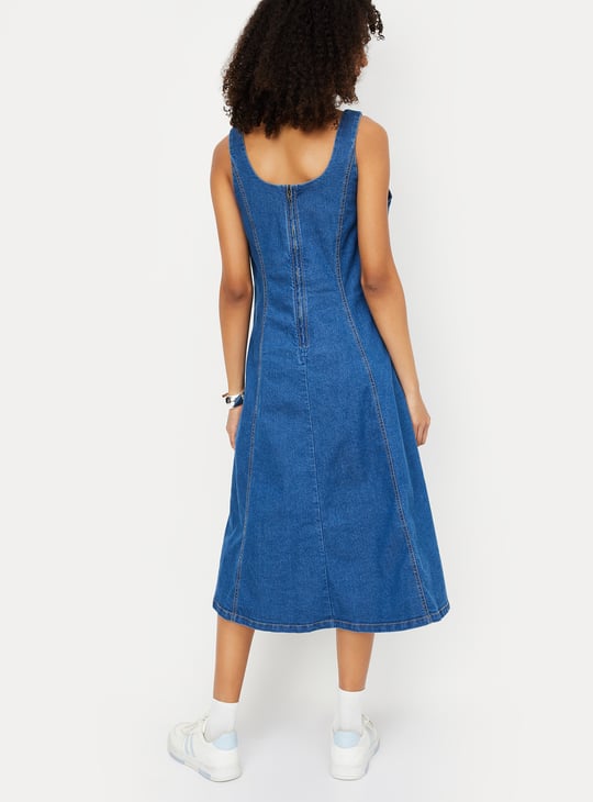 Women Panelled Midi Denim Dress