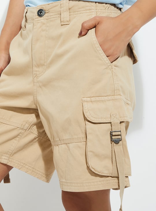 URB_N Women Solid Baggy Cargo Shorts