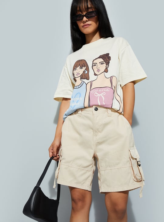 URB_N Women Solid Baggy Cargo Shorts