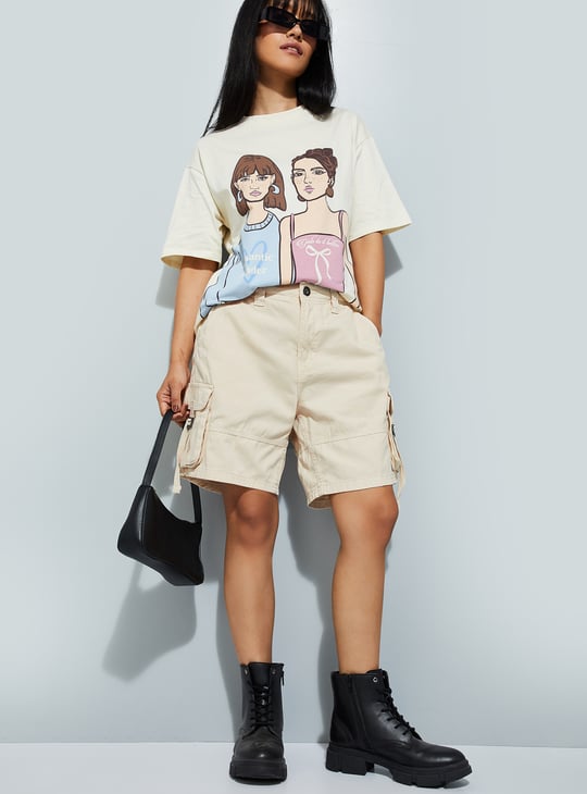 URB_N Women Solid Baggy Cargo Shorts
