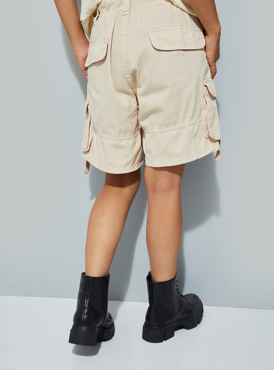 URB_N Women Solid Baggy Cargo Shorts