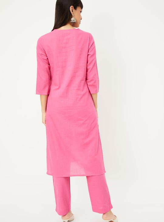 Women Embroidered Straight Kurta Set