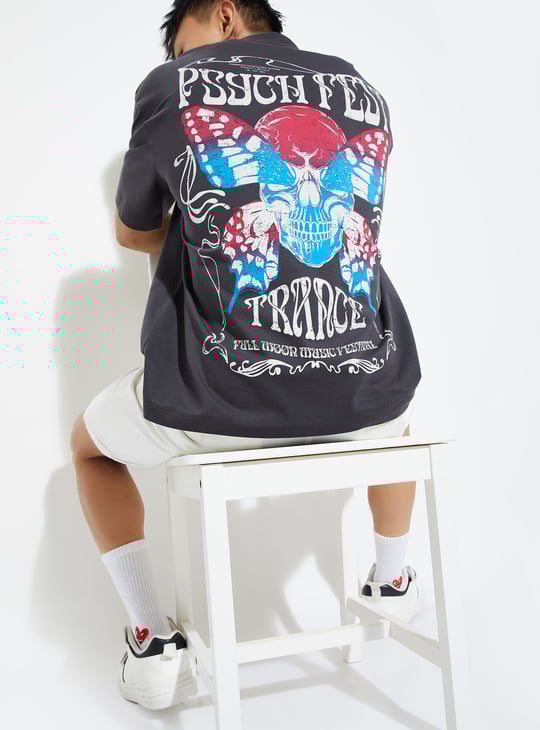 URB_N Men Full Moon Festival Printed Oversized T-shirt