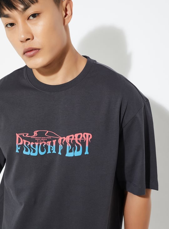 URB_N Men Full Moon Festival Printed Oversized T-shirt