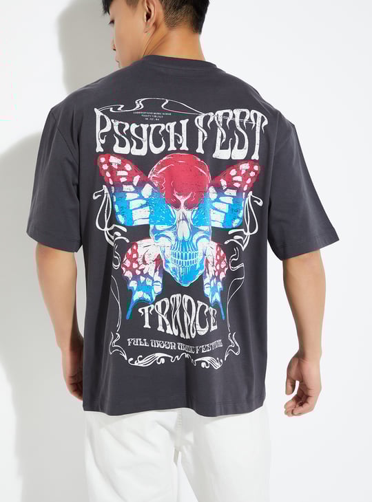 URB_N Men Full Moon Festival Printed Oversized T-shirt