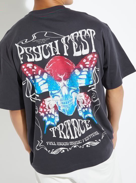 URB_N Men Full Moon Festival Printed Oversized T-shirt