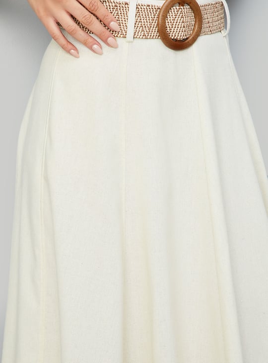 Women Solid A-line Belted skirt