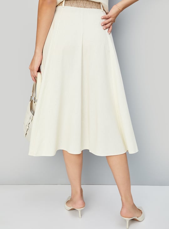Women Solid A-line Belted skirt