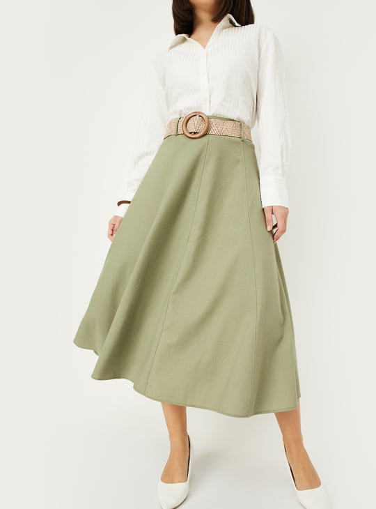 Women Solid A-line Belted skirt