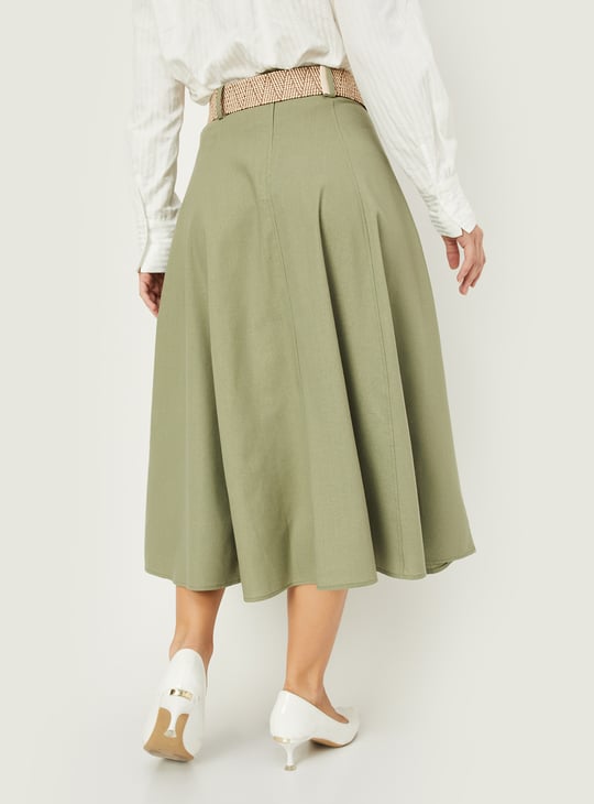 Women Solid A-line Belted skirt