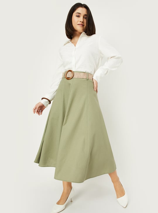Women Solid A-line Belted skirt
