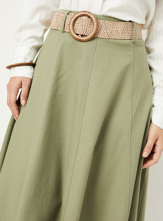Women Solid A-line Belted skirt
