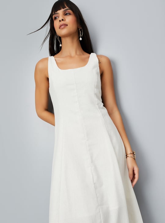 Women Solid Panelled Midi Dress