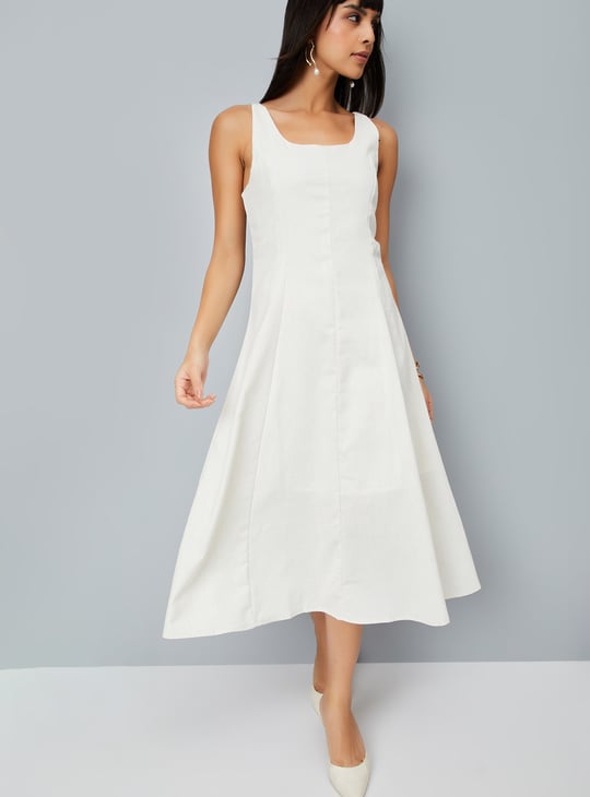 Women Solid Panelled Midi Dress