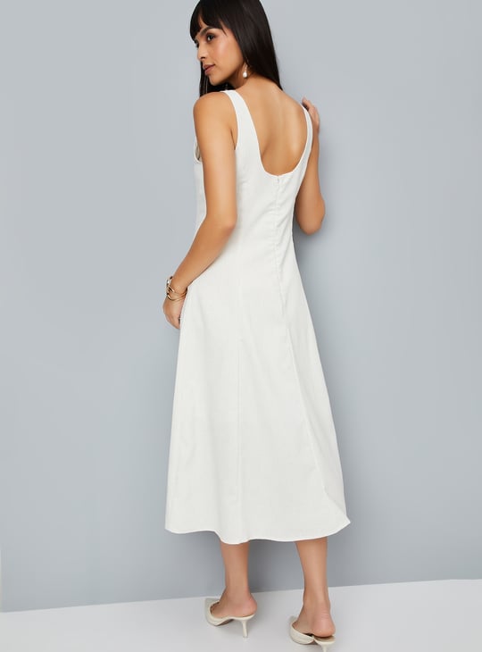 Women Solid Panelled Midi Dress
