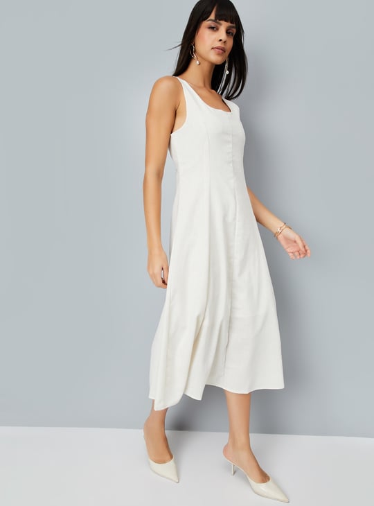 Women Solid Panelled Midi Dress