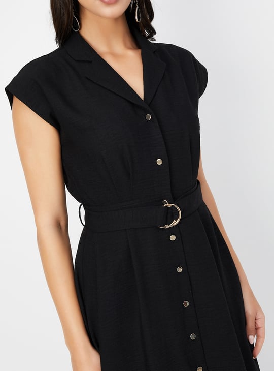 Women Solid A-line Belted Dress
