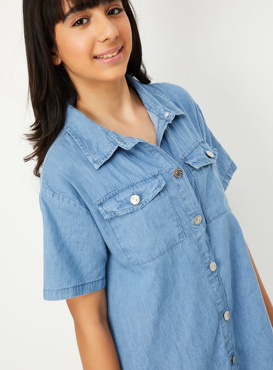 Girls Solid Denim Dress