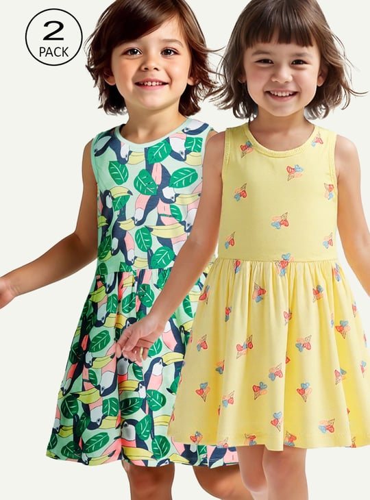 Girls Printed A-line Dress - Pack of 2