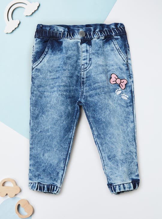 Girls Acidwashed Elasticated Denim Joggers