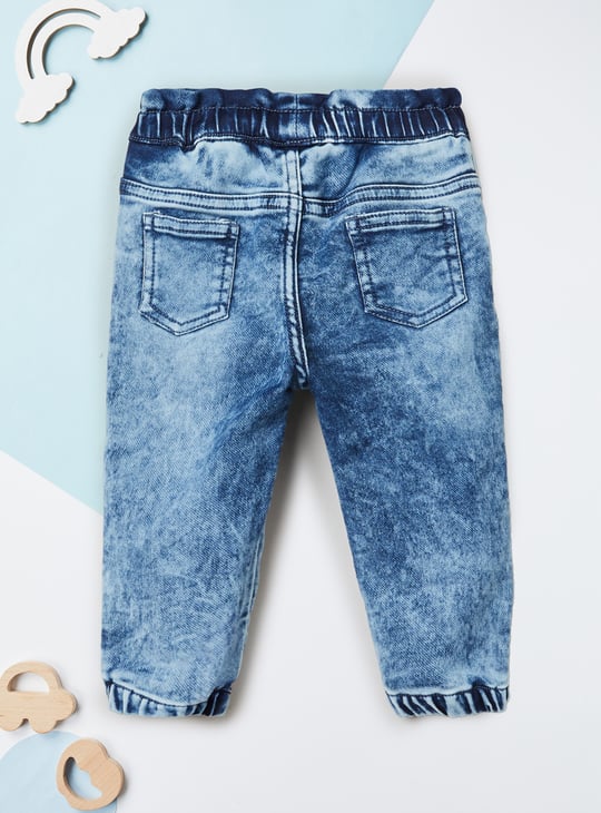 Girls Acidwashed Elasticated Denim Joggers