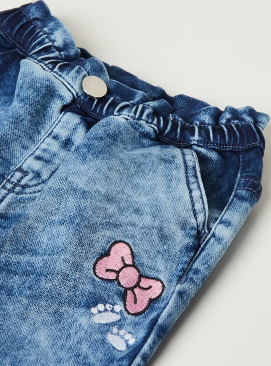 Girls Acidwashed Elasticated Denim Joggers