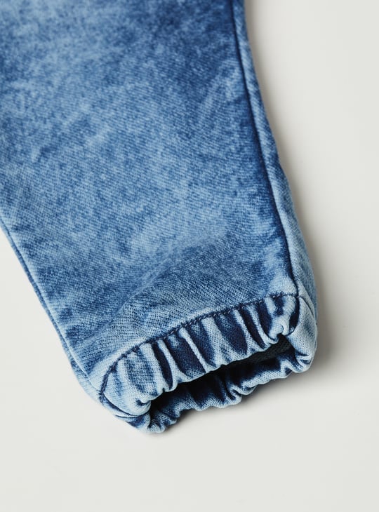 Girls Acidwashed Elasticated Denim Joggers
