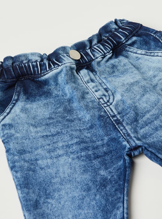 Girls Acidwashed Elasticated Denim Joggers