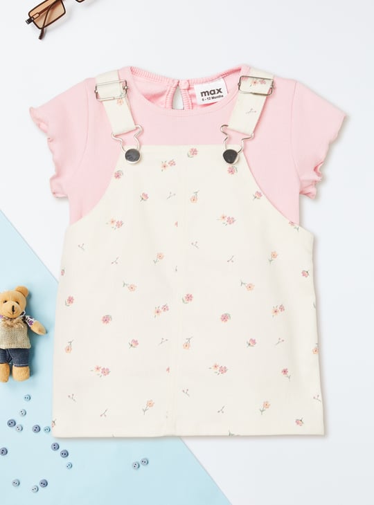 Girls Printed Pinafore Dress with T-shirt