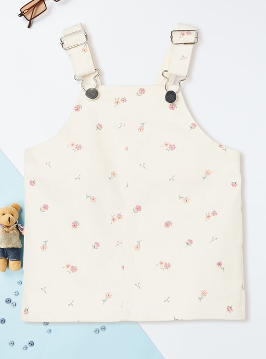 Girls Printed Pinafore Dress with T-shirt