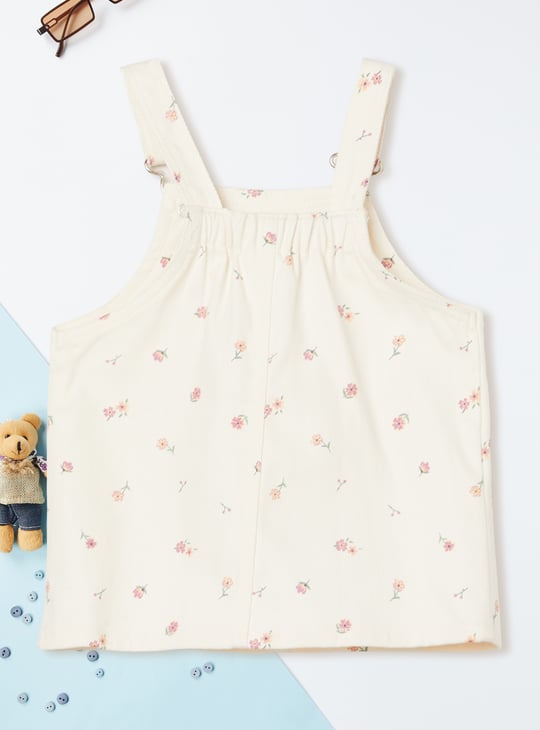 Girls Printed Pinafore Dress with T-shirt