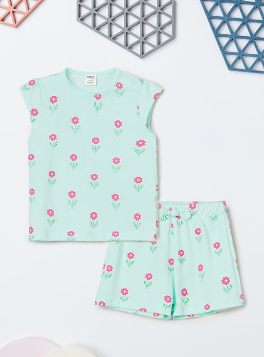 Girls Floral Print Shorts Set