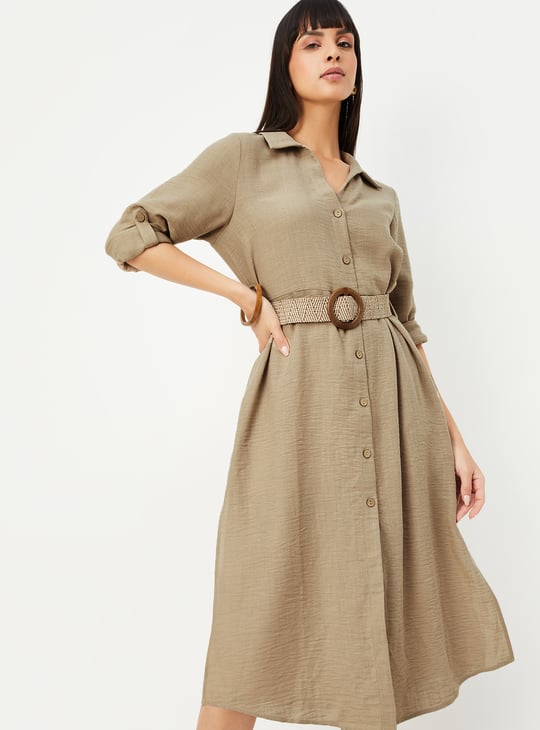 Kalki x Max Women Solid Belted Shirt Dress