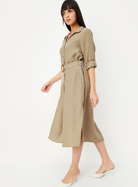 Kalki x Max Women Solid Belted Shirt Dress
