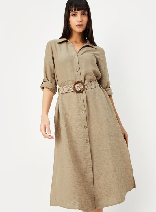 Kalki x Max Women Solid Belted Shirt Dress