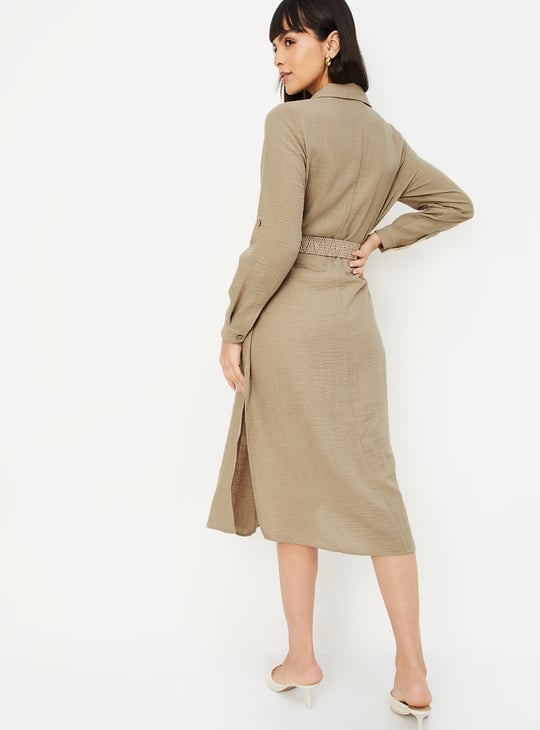 Kalki x Max Women Solid Belted Shirt Dress