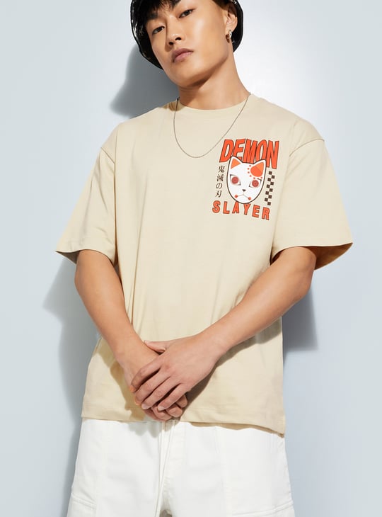 URB_N Men Demon Slayer Print Oversized Shirt