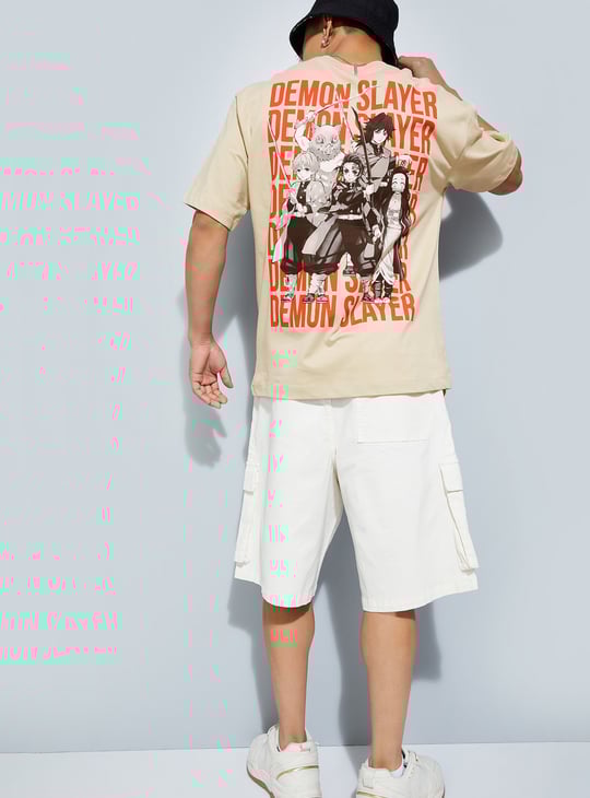 URB_N Men Demon Slayer Print Oversized Shirt