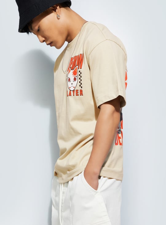 URB_N Men Demon Slayer Print Oversized Shirt