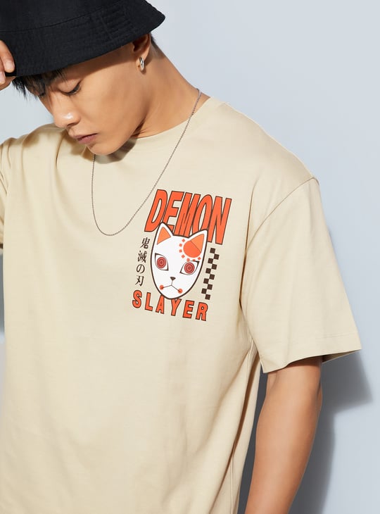URB_N Men Demon Slayer Print Oversized Shirt