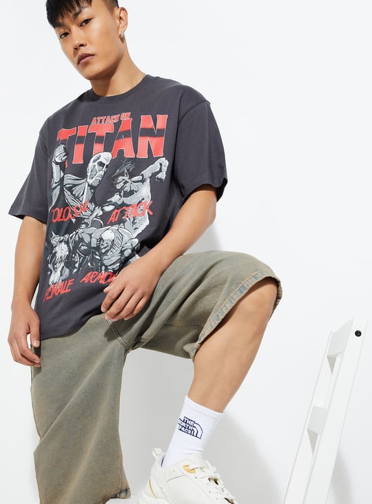 URB_N Men Attack on Titan Printed Oversized T-shirt