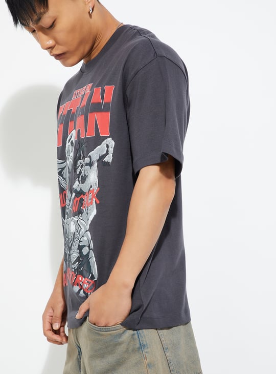 URB_N Men Attack on Titan Printed Oversized T-shirt
