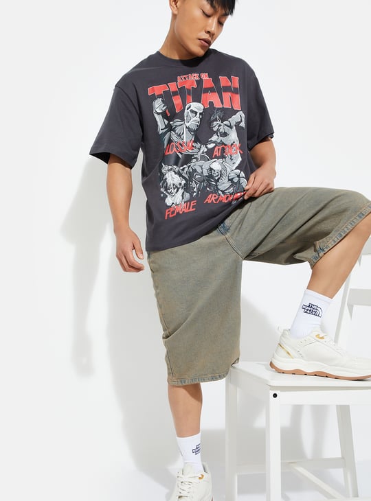 URB_N Men Attack on Titan Printed Oversized T-shirt