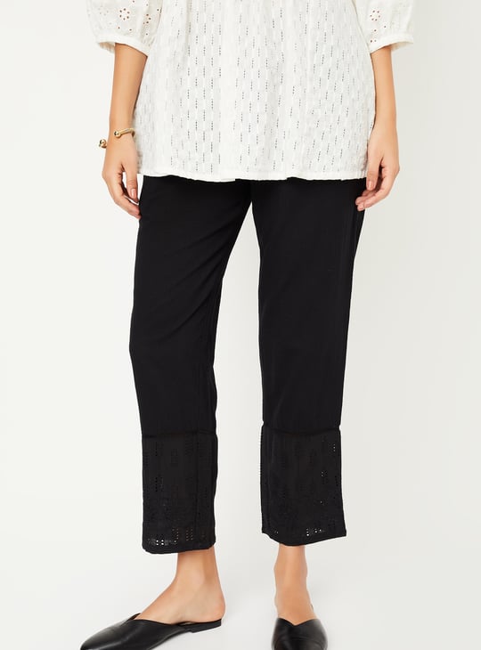 Women Shiffili Embroidered Hem Straight Pants