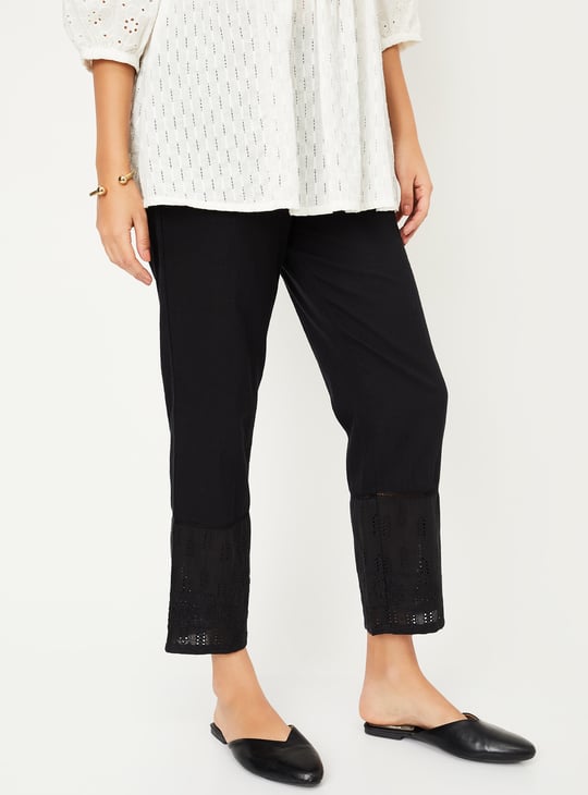 Women Shiffili Embroidered Hem Straight Pants