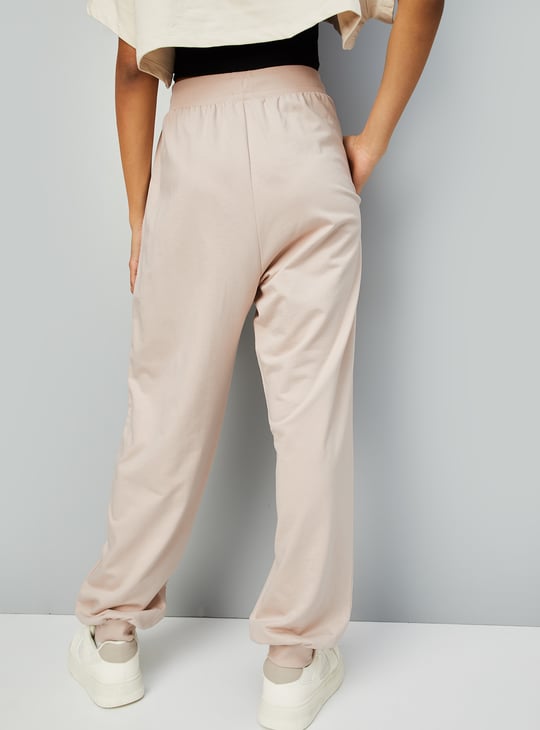 Women Side Taping Athleisure Joggers Beige Solid