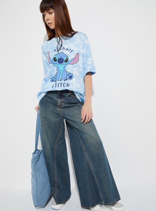 URB_N Women Lilo & Stitch Print Oversized T-shirt