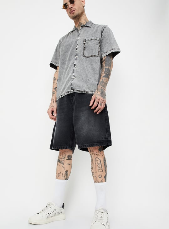 Men Washed Baggy Fit Shorts